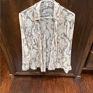 Express Snake Print Button Down Shirt - Cream and Gray